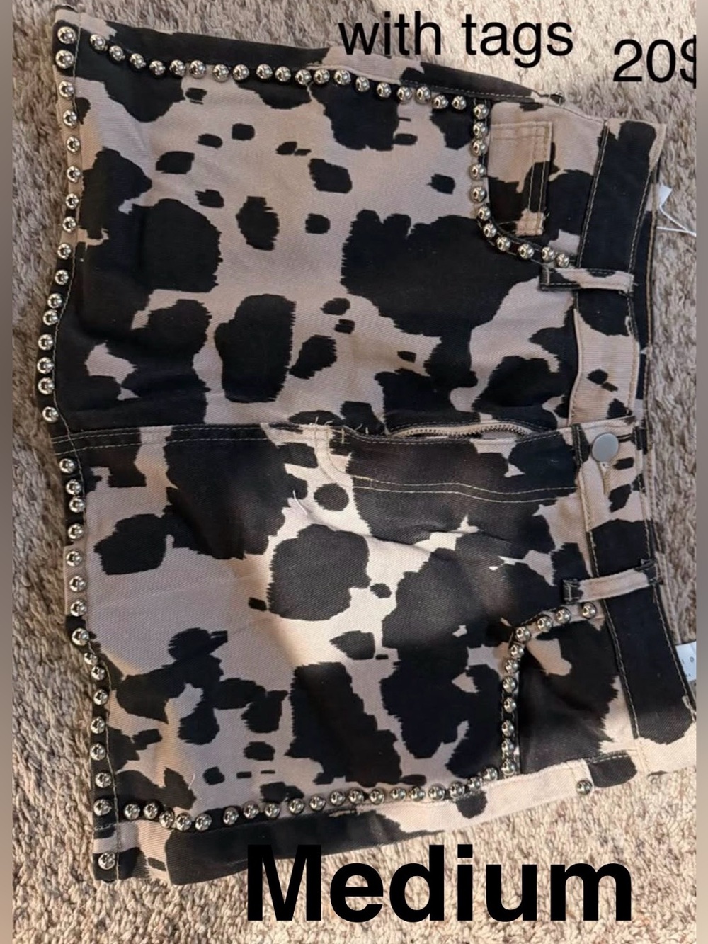 Stud-Trim Cow Print Women's Jeans Skirt - Black/Cream